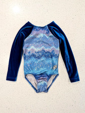 GK ELITE Gymnastics Dance Leotard Extra Small CXS Holiday CHRISTMAS BLUE Purple