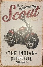 ENSEIGNE EN MÉTAL EN ÉTAIN POUR MOTO SCOUT INDIEN ÉCLAIREUR INDIEN GARAGE ART MURAL