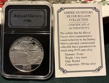 Danbury Mint American History Bifocal Glasses 1 oz .999 Fine Silver With COA 105.26 per troy oz