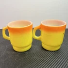 Lot of 2 Anchor Hocking Fire King Mug Orange Yellow Ombre Stacking Vintage 1960s