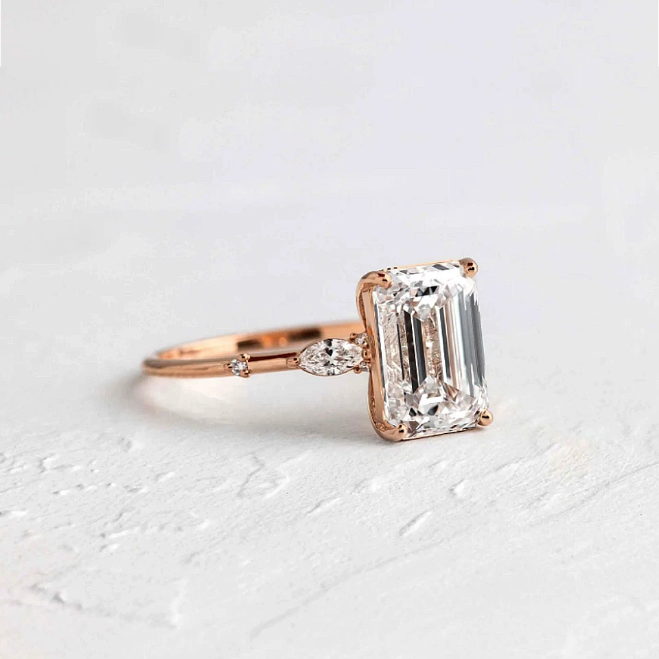 Diamond 14k Rose Gold Ring Lab Grown Emerald 2.7 Carat IGI Certified Size 6 7 8 - Image 2 of 4