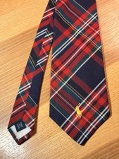 VTG Polo Ralph Lauren Red Tartan Cotton Tie w/ Logo Made in USA Preppy Old Money