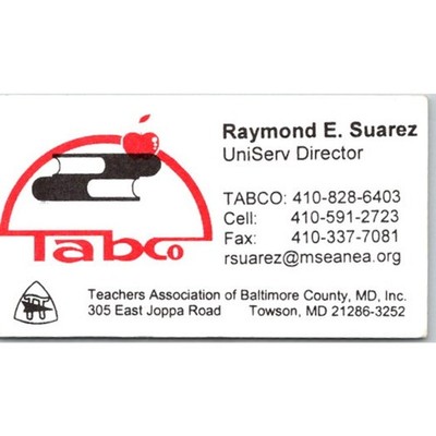 Tabco Teachers Assn Baltimore Co MD Inc Raymond E Suarez Towson Card STB7-BC15