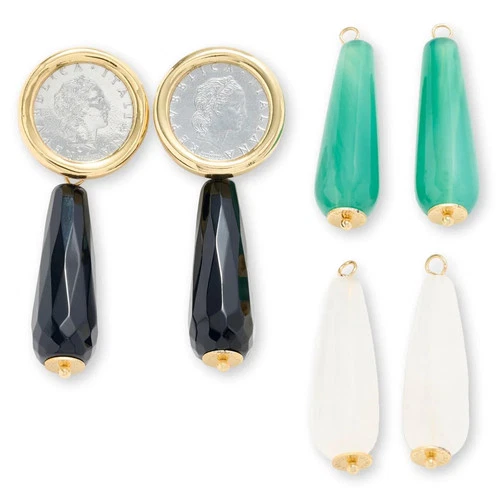 Bellezza 50 Lira Mini Coin Bronze Gemstone Drop Convertible Earrings - product listing photo
