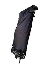 Valentino Garavani Silk Dress In Navy Blue with Bow and Lace Detail Size M