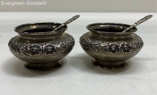 Two S. Kirk & Son Sterling Silver Salt Cellars and Spoons 71 Grams