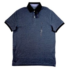 Tommy Hilfiger Polo Shirt Mens S Blue Micro Check Cotton Short Sleeve 69 NEW