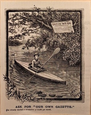 Holzstich um 1885. Fragt nach ''Our Own Gazette'' - ASK FOR ''OUR OWN GAZETTE.''; Ka