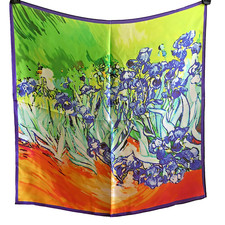 26"X26" Irises Print Pure Mulberry Satin Silk12momme Scarf 65x65cm 5-101