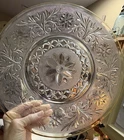 Vintage Anchor Hocking 12" Sandwich Pattern Clear Glass Plate with Gold Rim. MCM
