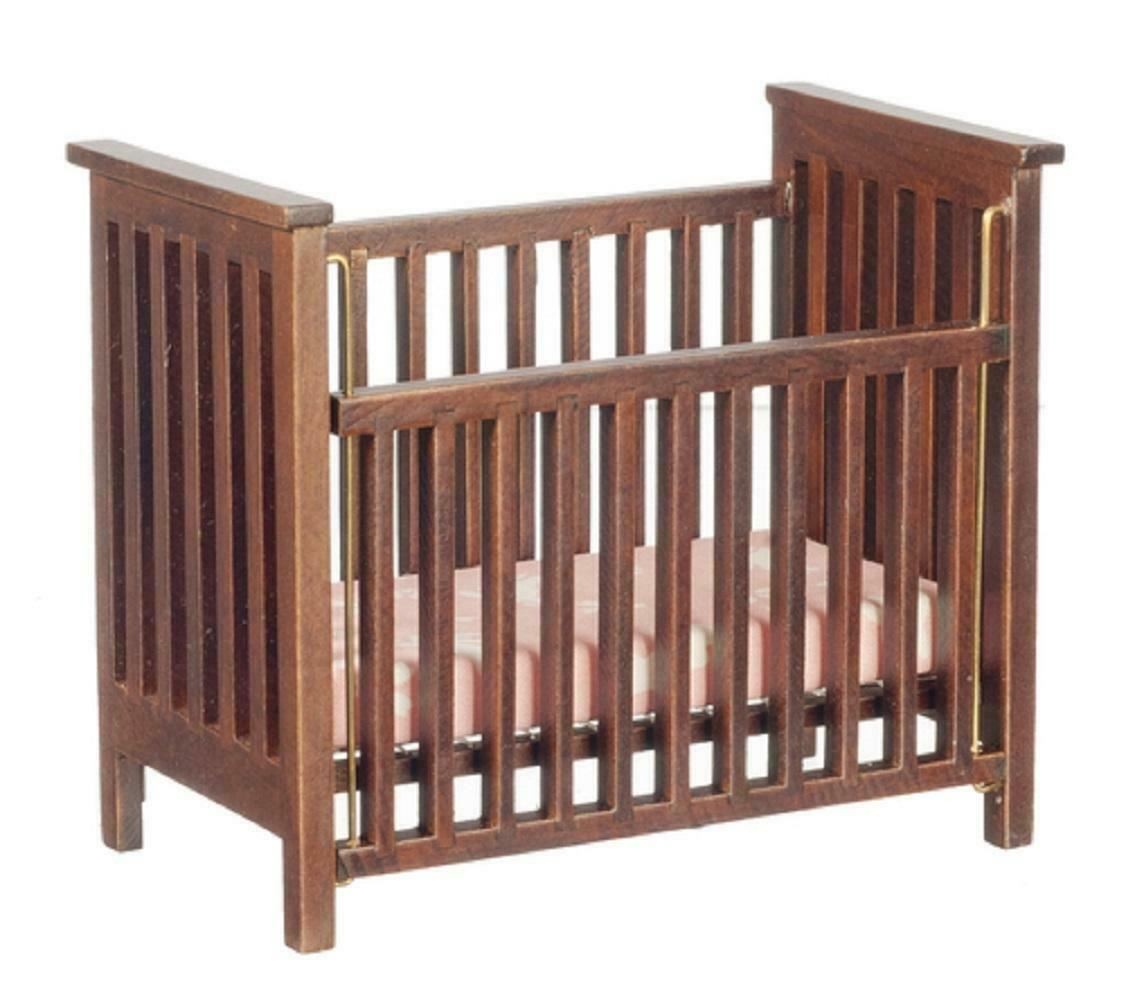 Dolls House Walnut Slatted Cot Crib Miniature 1:12 Nursery Baby Furniture