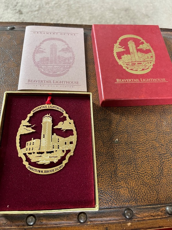 Vintage 1991 24K Gold Christmas Ornament of Beavertail Lighthouse Jamestown RI