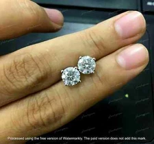 4Ct Round Cut Lab Created Diamond Solitaire Stud Earrings 14k White Gold Finish