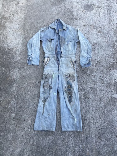 Vintage 50’s Striped Denim Coveralls Patch Distres