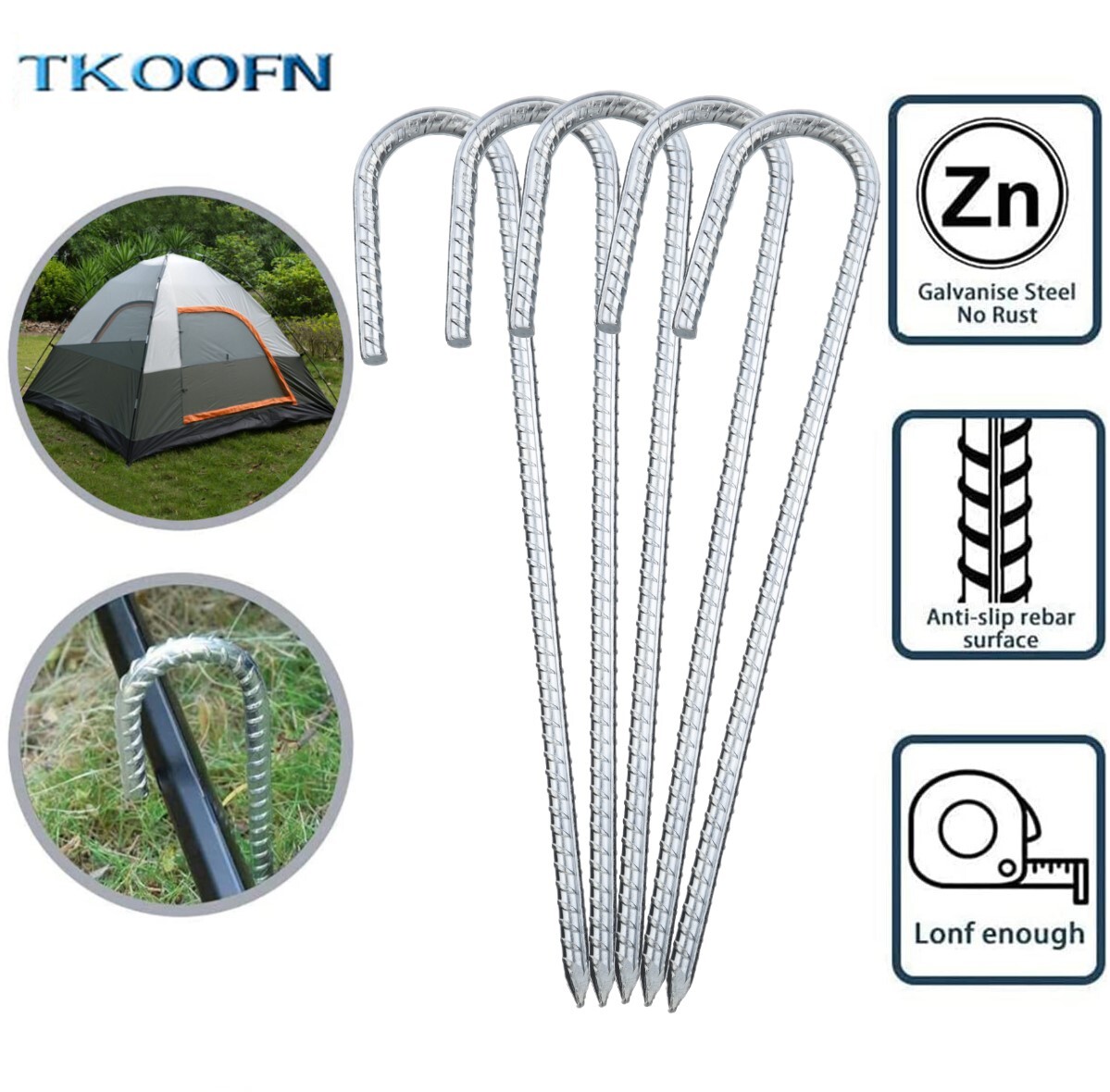 Rebar Tent Pegs Stakes EXTRA Heavy Duty J Hook Anchor Stakes Ground Anchors  30cm
