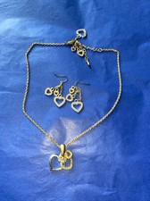   Silvertone Goldtone Crystals w/Hearts Necklace Earring Set Valentines Day Gift