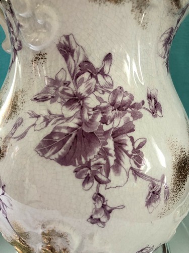 Gold Floral Pitcher Ceramic Purple B&M CHINA Pitcher Borrough Mount Ford 1880s - Picture 3 of 10