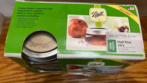 Ball Elite Squatty Half Pint Mason Jars Wide Mouth, 4 Jars 1/2 Pint. 8oz. NEW - Picture 3 of 6