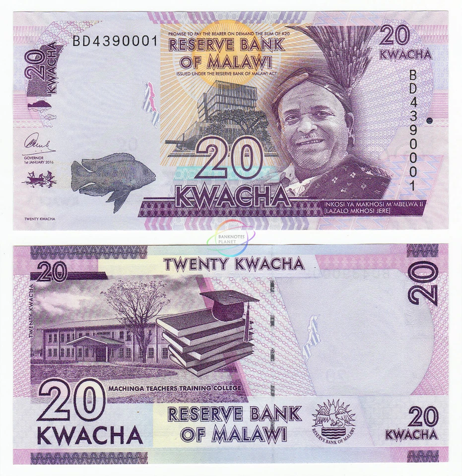 MALAWI 20 Kwacha X 100 PCS 2016 P-63 Bundle UNC Uncirculated - Image 3 of 3