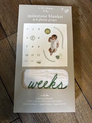 C R Gibson Baby Stepping Stones Baby Milestone Blanket & 6 Photo Props 40X40 NEW