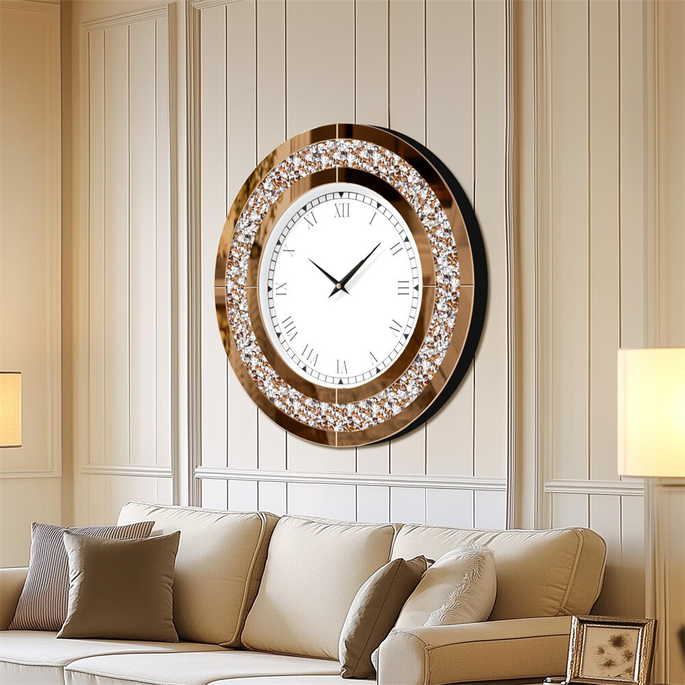 32" Large Wall Clock Retro Crushed Diamond Mirrored Clocks for Living Room Decor