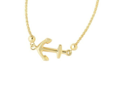 14k Yellow Gold 9.25'' Anchor Friendship Bolo Bracelet 2gr Adjustable Slide Clasp