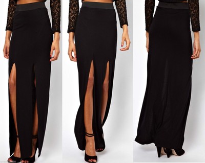 Promo Offer Summer Casual Party High Thigh Split Solid Slim Stretch Maxi Long Skirt Black XL Promo Offer Summer Casual Party High Thigh Split Solid Slim Stretch Maxi Long Skirt Black XL