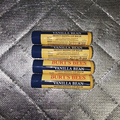 Burt's Bees ''Vanilla Bean'' Moisturizing Lip Balm 100% Natural .15oz New Lot Of 4
