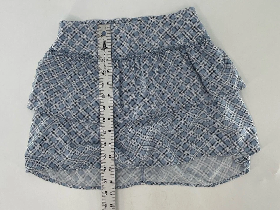Minifalda corta con estampado a cuadros azul en capas de Abercrombie para niños y niñas talla 9/10 Foto 4 de 4