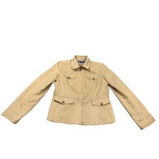 Evan-Picone Blazer Women 8 Tan Beige Jacket Zip Front Pocket Career Office Wear