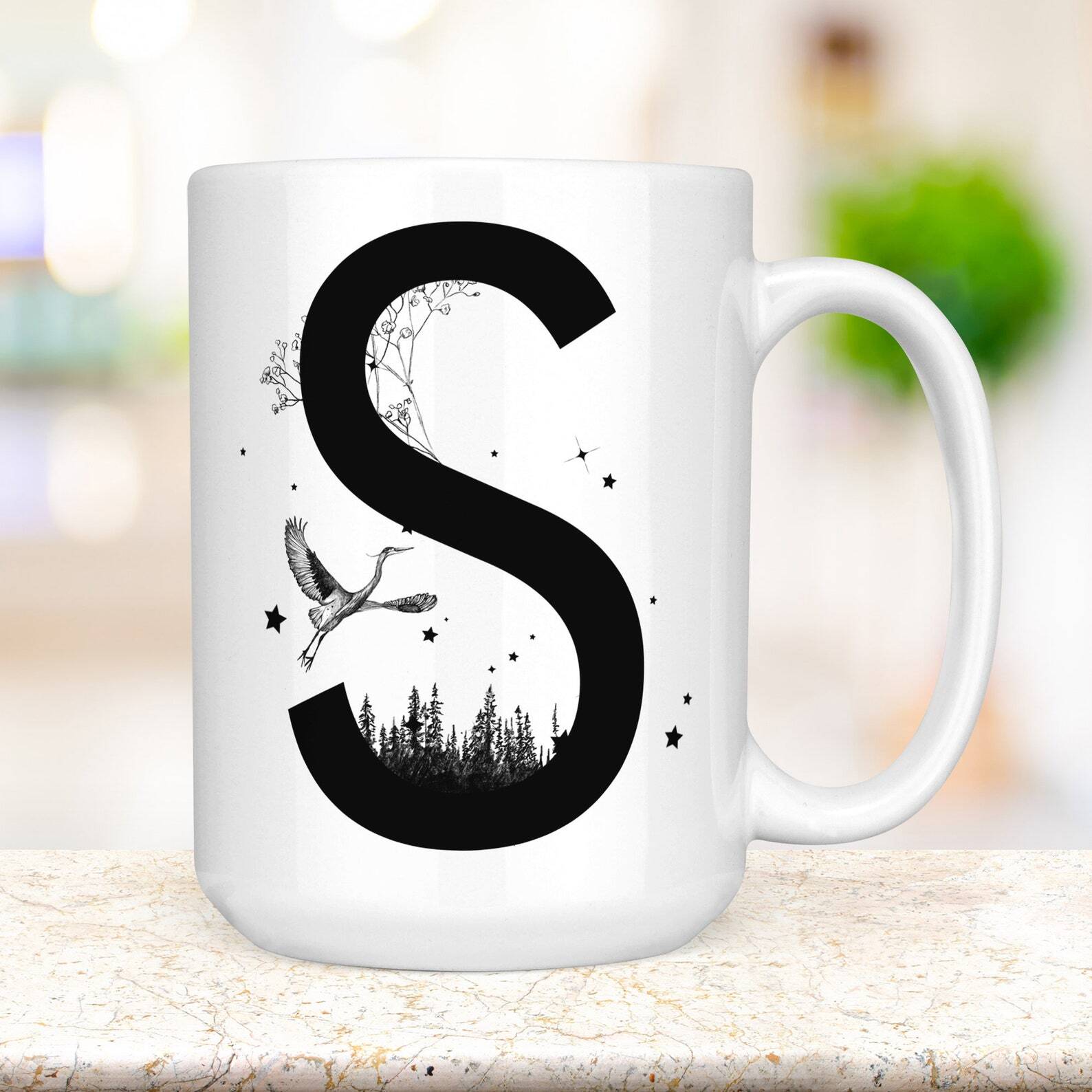 Black Nature Letter Monogram Coffee Mug Microwave And Dishwasher Safe