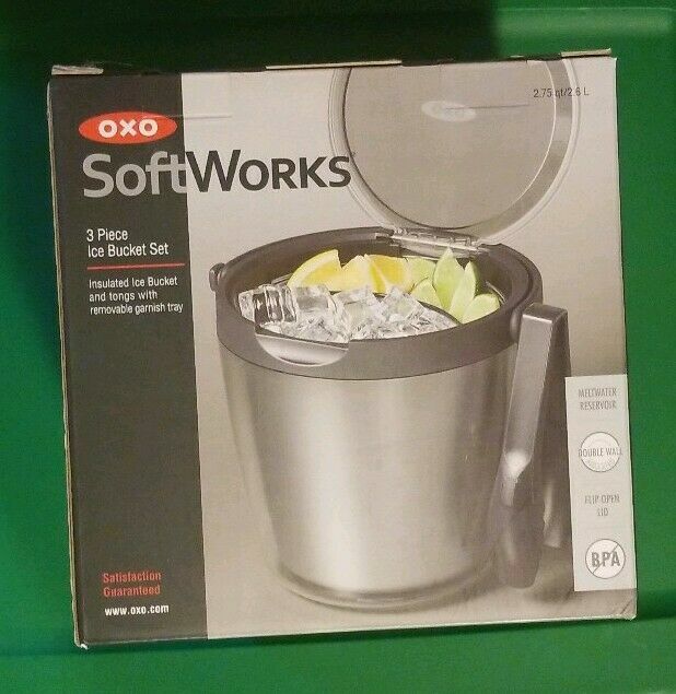 oxo good grips double wall ice bucket with tongs and garnish tray