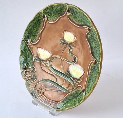 Jugendstil Keramik Set Tablett + 2 Teller Seerose VILLEROY & BOCH um 1900 P405 - Picture 8 of 15