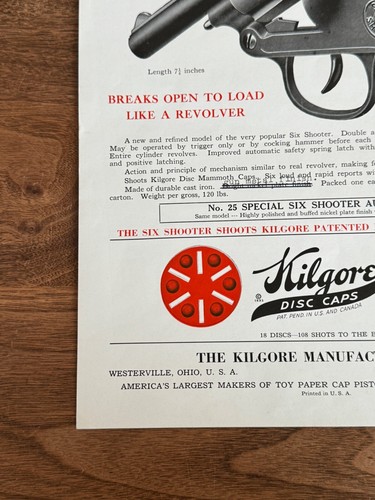 Vintage Kilgore Cap Gun Advertising Flyer Ad Sheet Ephemera Six Shooter Pistol - Picture 5 of 7