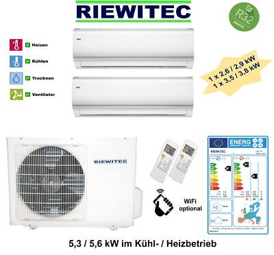 Dual Multi Split Klimaanlage (1x2,6 u. 1x3,5 kW)  Wärmepumpe 5,3/5,6 KW, A+