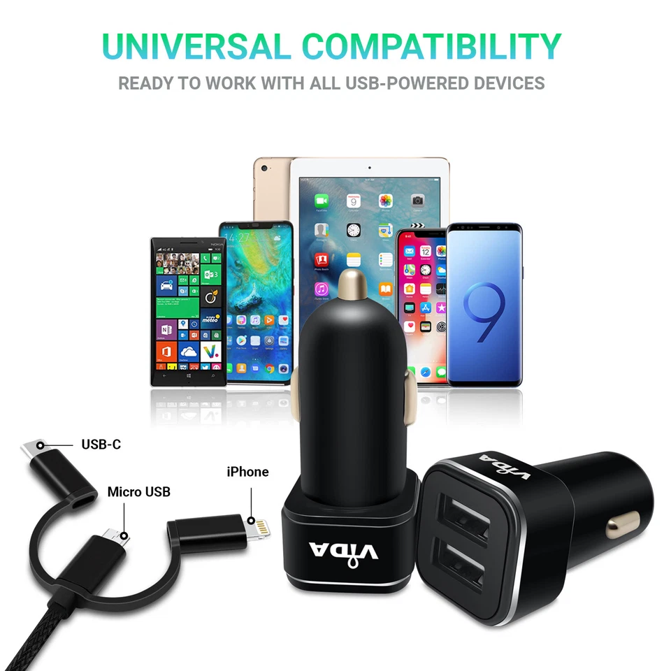 Dual USB Car Phone Charger 12V Power Adapter for Phone Smartphone with Cable IE Foto 4 de 4