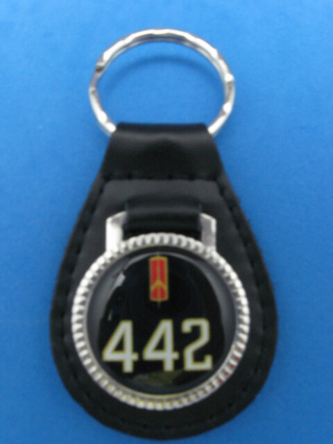 OLDSMOBILE 442 BLACK LEATHER KEYRING KEYFOB #182