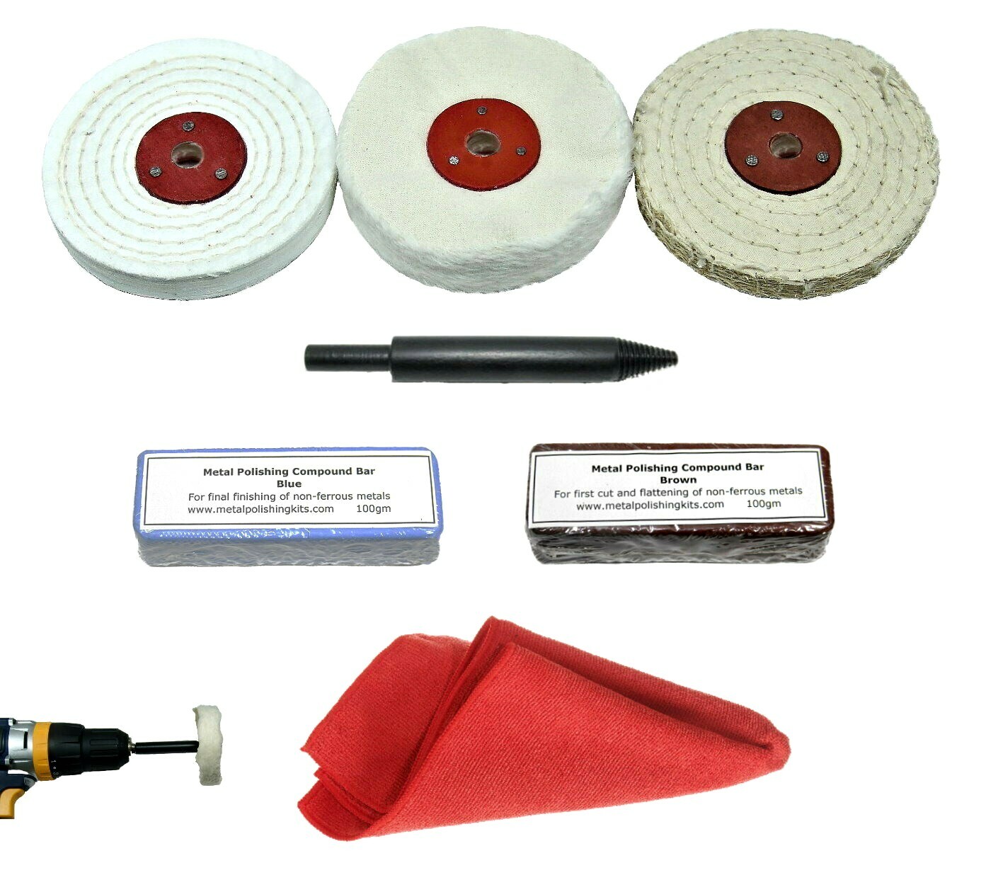 Aluminium Polishing Drill Kit Metal Alloy Brass Copper 7 Piece 4” x ½