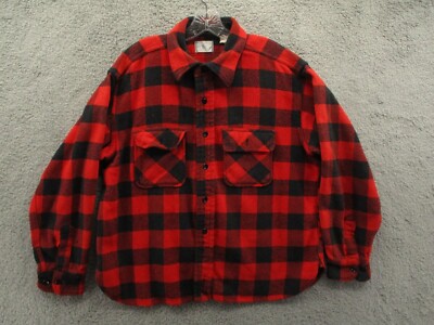 Vtg 70s JC Penney Big Mac Button Up Thick Flannel Shirt Red Buffalo Plaid XL