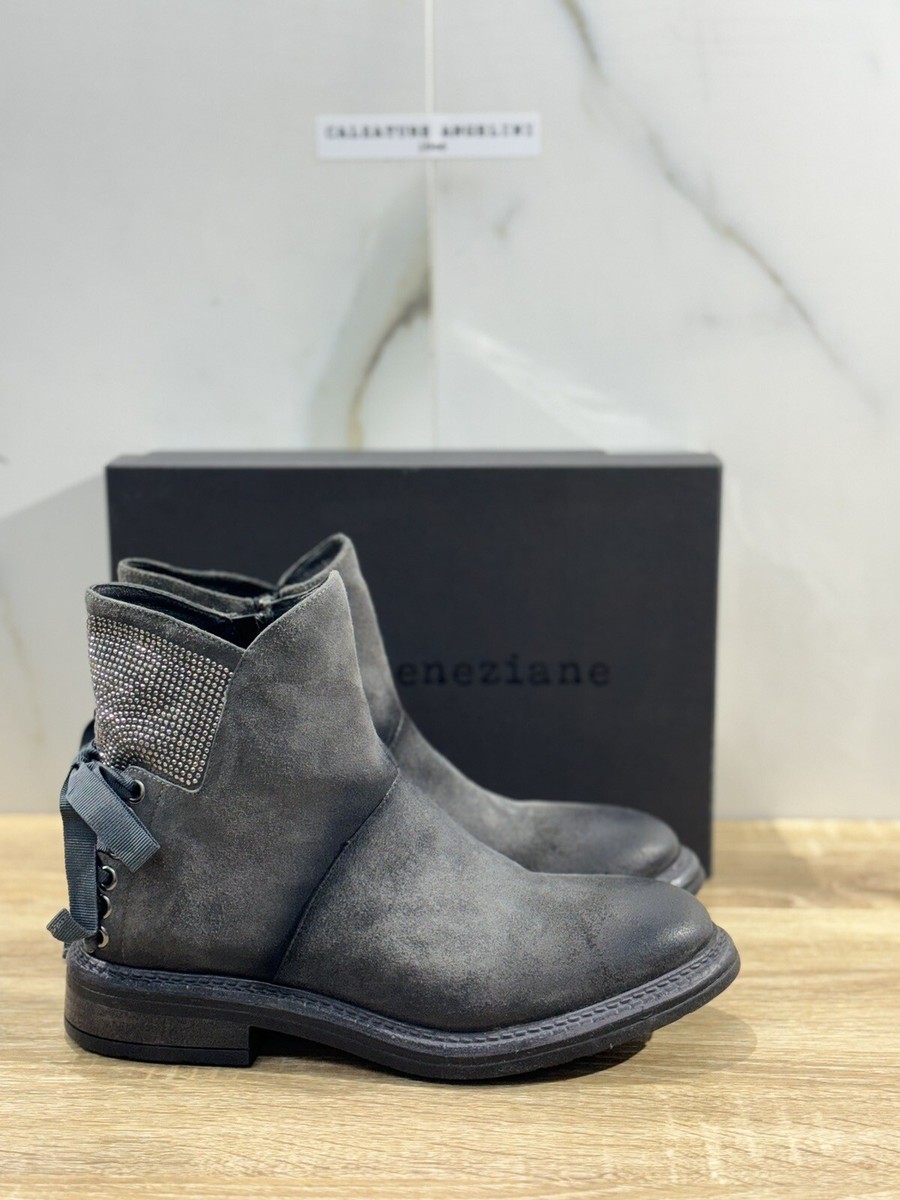 Poesie Veneziane Stivaletto Donna Suede Grey Chelsea Boot Made In