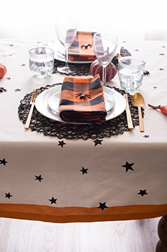 Halloween Tabletop Collection Bold Black Stars/Spooky Spider 52x52" Tablecloth - Picture 5 of 6