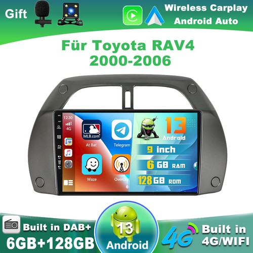 9'' Autoradio CarPlay Für Toyota RAV4 2000-06 Android 14 CarPlay DSP GPS DAB+ 4G - Bild 1 von 18