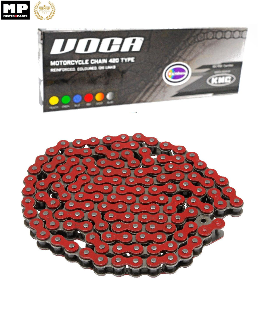 Chaine transmission 420 VOCA rouge 136 maillons renforcé pour moto de cross