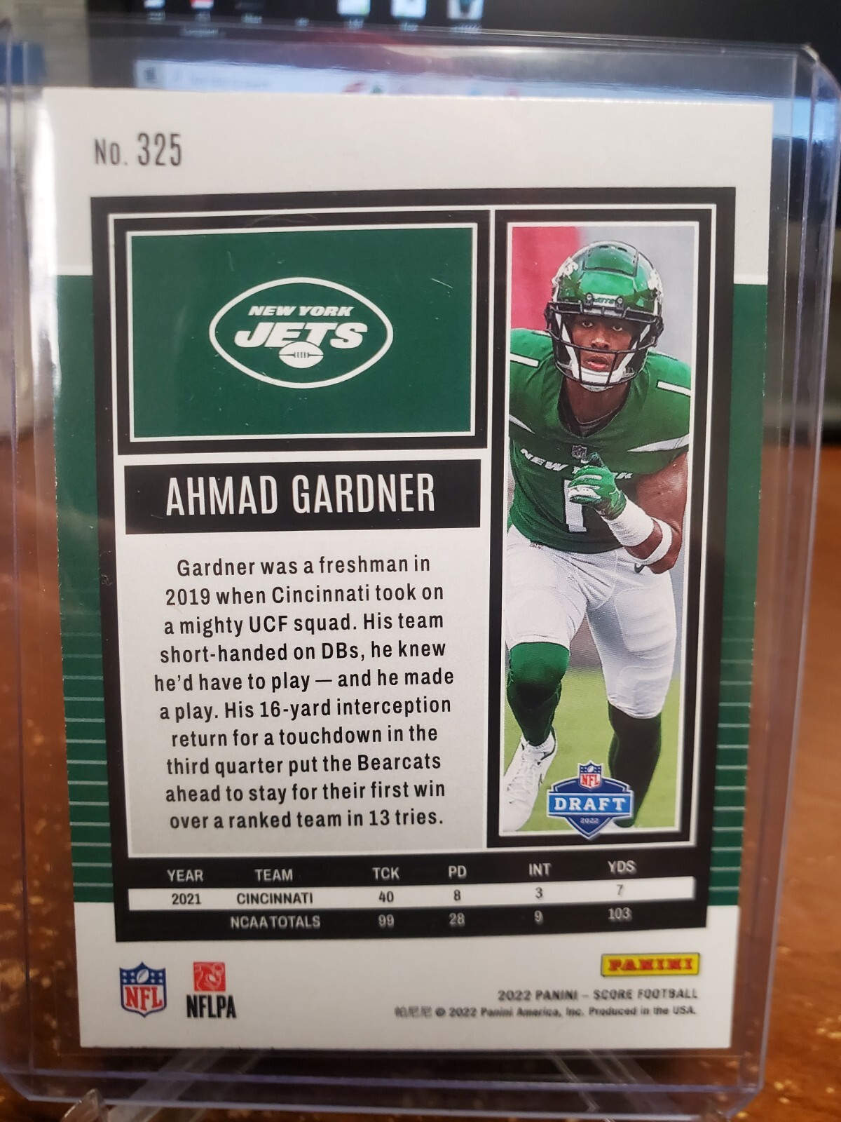 2022 Panini Score Ahmad Sauce Gardner rookie card base 325 New York