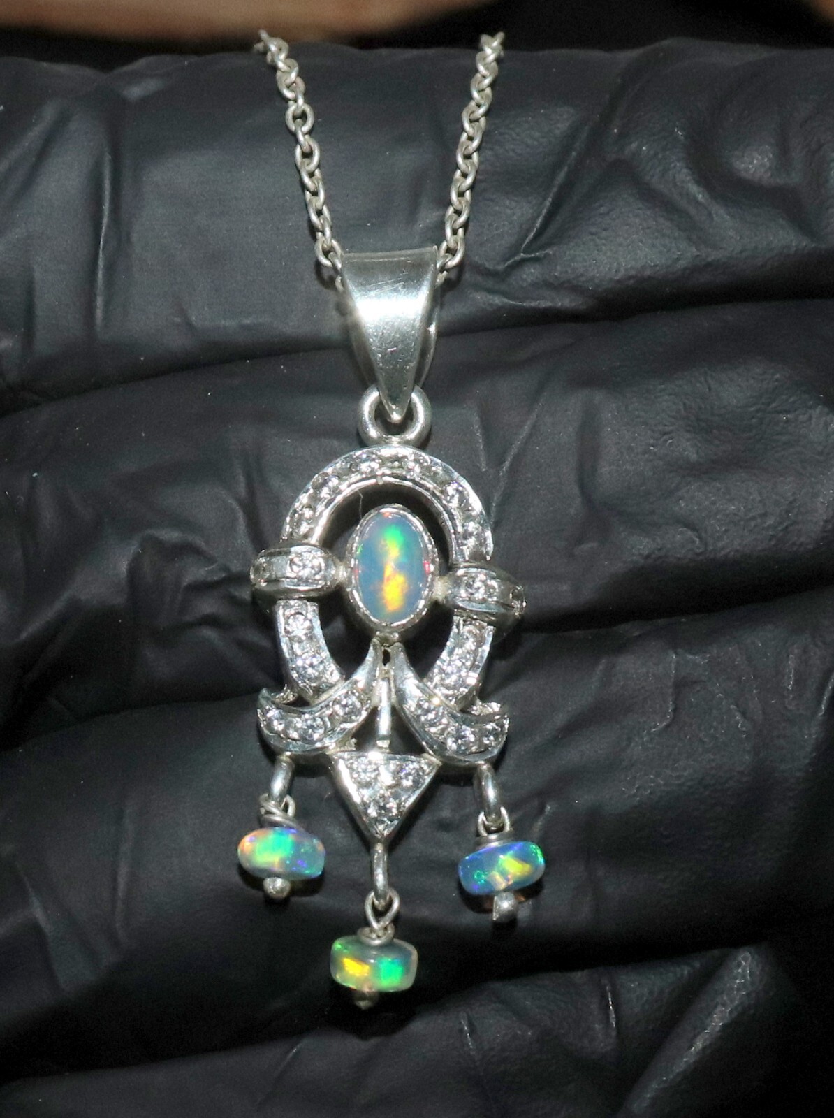 Natural Ethiopian fire opal pendant in sterling silver opal necklace for women