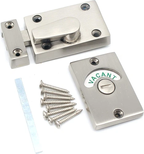 Satin Indicator Bolt Vacant Engaged Bathroom Privacy WC Toilet Lock Satin Nickel - Picture 2 of 10