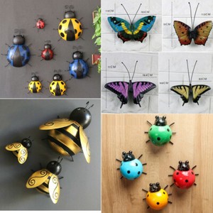 KASESSS 3-teilige Metall-Insekten Wanddekoration - Bunte Bienen, Schmetterlinge & Marienkäfer Für Garten, Balkon & Zaun