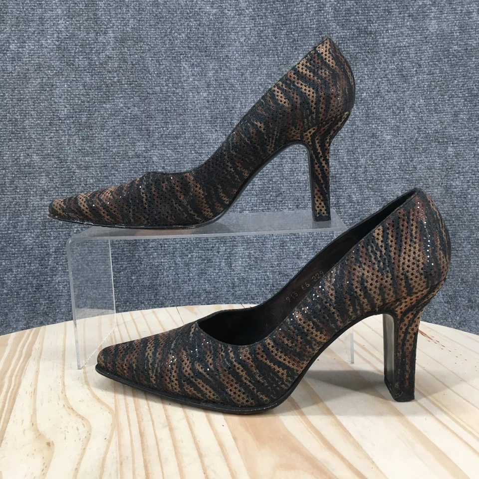 Zapatos de tacón Mezlan para mujer 8M perforados informales sin cordones con estampado de tigre en punta marrón Foto 2 de 4