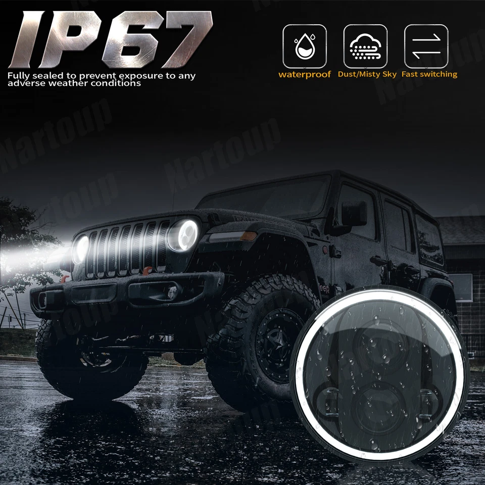 For Dodge W100 W200 D100 D200 Pickup Truck 7 Inch Halo LED Headlight DRL Pair - Image 3 of 4