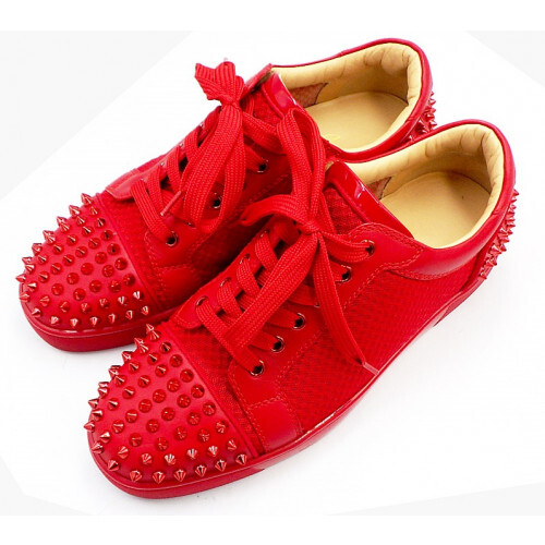 Christian Louboutin Mesh Low-Top Sneakers with Spikes Red